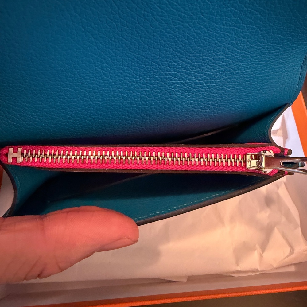Hermes Blue Leather Roulis Compact Wallet with Silver Hardware - Picture 8 of 11